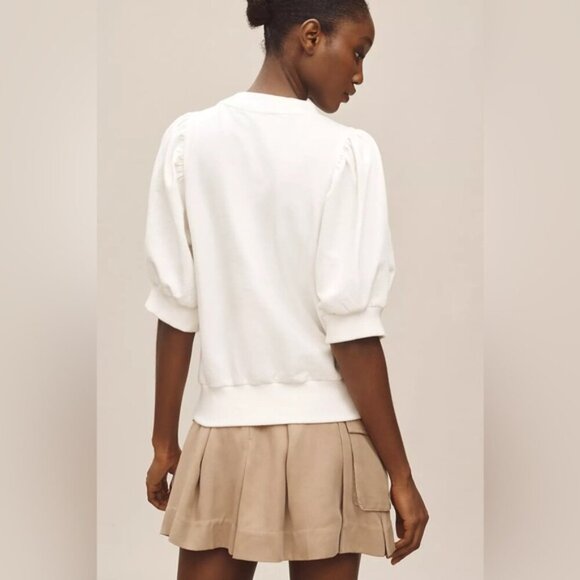 NWT By Anthropologie XS Puff-Sleeve Embellished Elbow-Sleeve Sweatshirt - Picture 3 of 13